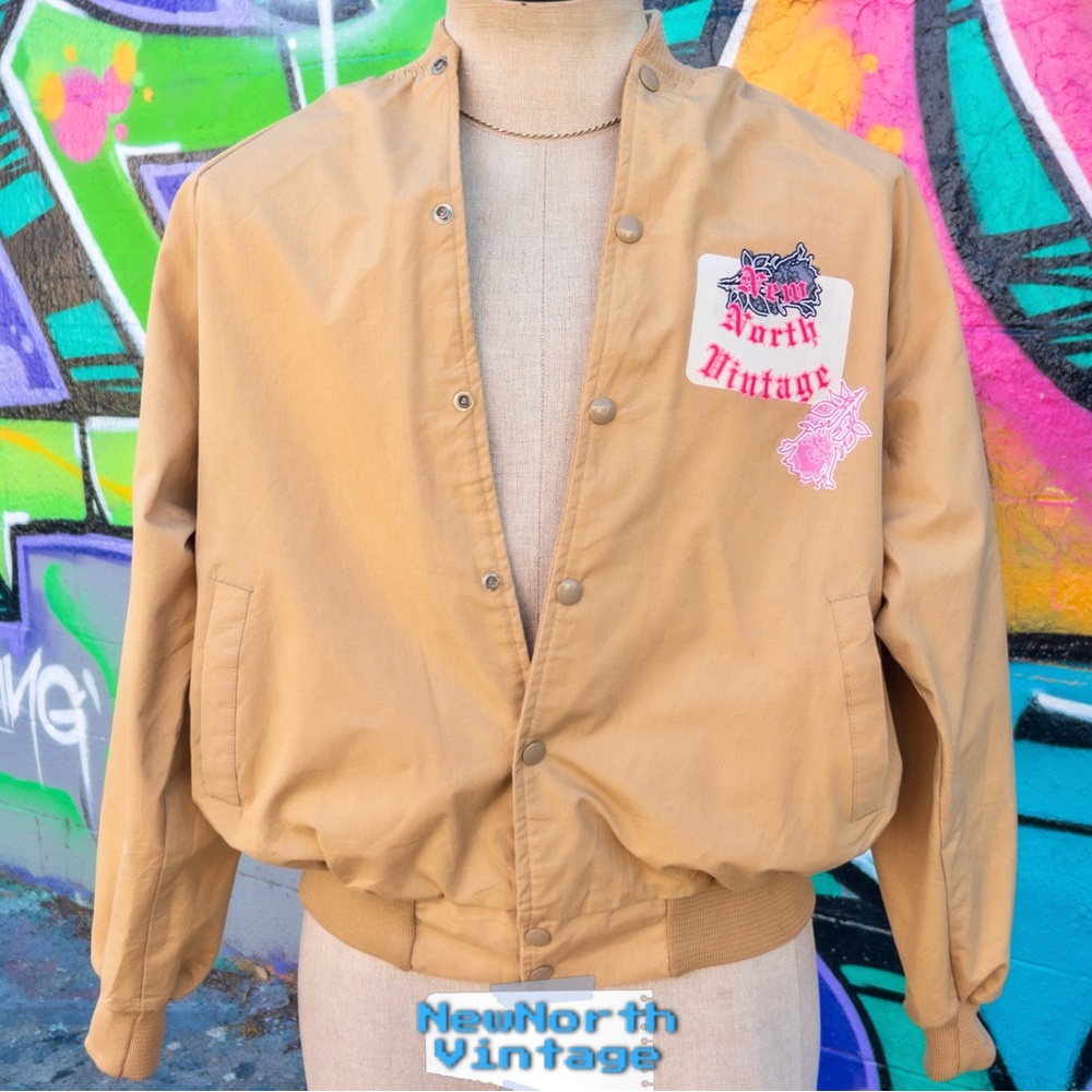 BANDANA ROSE Vintage Bomber Jacket Size Large - Beige/Khaki